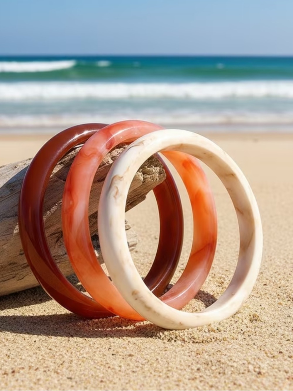 Vintage inspired Acrylic Bangle Bracelet Set - Red, Orange, White